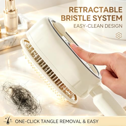New Electric Mist Air Cushion Massage Brush, 5-in-1 Anti-Tangle Hair Comb for Dry Frizzy Hair, Self-Cleaning Shine Boost Hair Care Brush for Ladies (Purple) - color: purple-