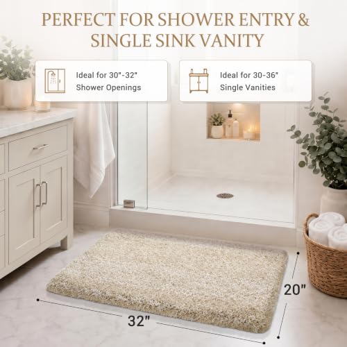 Yimobra Bath Rugs for Bathroom 32X20, Ultra Soft and Water Absorbent Bath Mats, Non Slip Plush Shower Mat Outside, Microfiber Mats for Bathroom Floor/Tub, Machine Washable, Light Beige and White - color: Light Beige and White, size: 32" X 20"