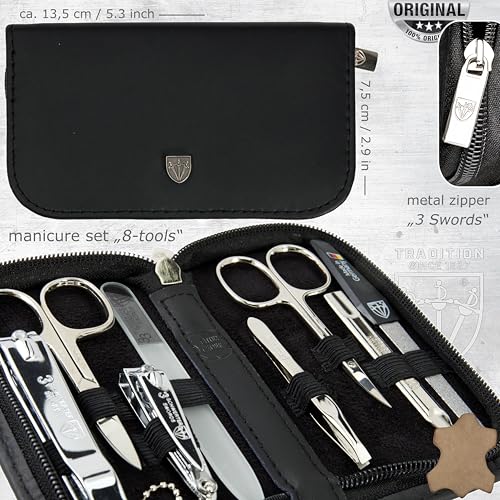 3 Swords Germany – manicure pedicure set kit (602) - color: BLACK - GENUINE LEATHER