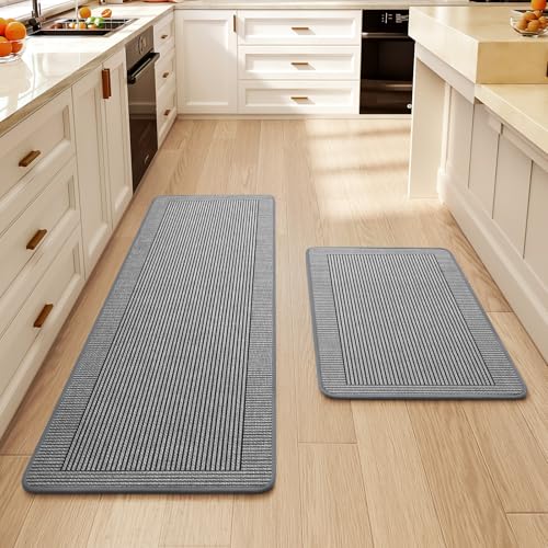 Kitchen Mats for Floor, 17''x30''+17''x47''Kitchen Rugs Set of 2, Washable Non Slip Absorbent Kitchen Mat, Braided Kitchen Runner Rug, Kitchen Sink Rug, Grey - color: A Linear Grey, size: 17''x30''+17''x47''