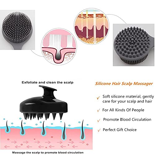 Silicone Body Scrubber & Scalp Massager, Long Handle Back Scrubber for Shower, Exfoliating Brush, Hair Dandruff Shampoo Brush for Men, Women & Kids - color: Gray