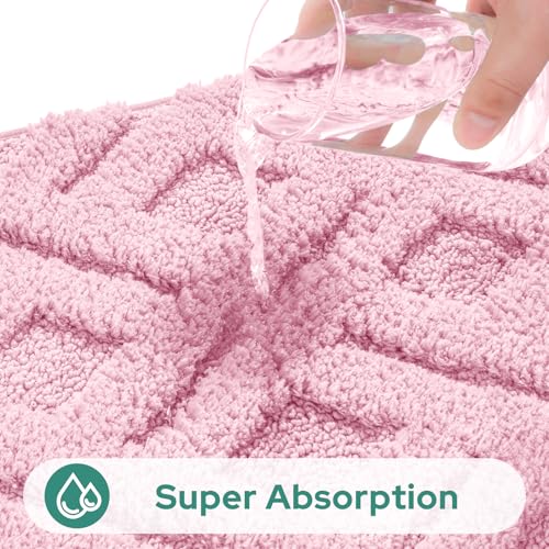 HOMEIDEAS Light Pink Bathroom Rug Set 2 Piece, Soft Microfiber Tufted Bath Mats, Super Absorbent Non Slip, Machine Washable Bathroom Rugs for Tub, Shower and Floor, 20" x 32" Plus 16" x 24" - color: Light Pink