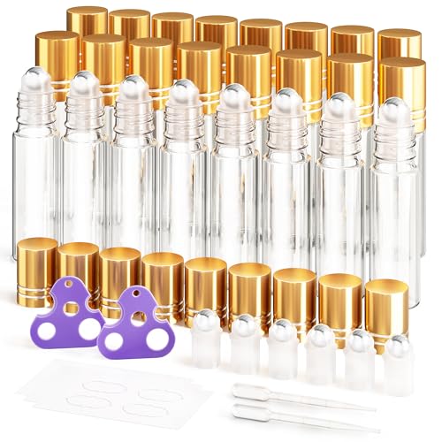ULG 24-Pack Essential Oil Roller Bottles 10ml, Empty Bottles with Stainless Steel Roller Balls and Waterproof Labels, Clear Roller Balls For Essential Oils - color: Clear, size: 24-Pack