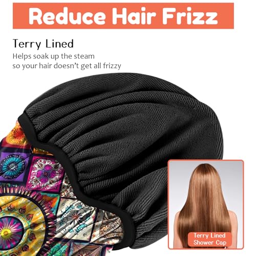 Luxury Shower Cap Terry Lined Reusable Triple Layer Waterproof Hair Elastic Caps Shower Bath Hat for Women Girls Cute Aesthetic-Mandela - color: AL9-Mandela