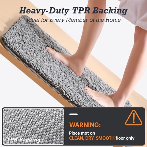 HUXMEYSON Bathroom Rugs Sets 2 Piece, Ultra Absorbent Chenille Non Slip Bathroom Mat Set - 20'' x 24'' U-Shaped Contour Toilet Rug & 20'' x 32'' Extra Soft Plush Bath Mat - Machine Washable, Grey - color: Grey, size: 32" x 20" + U Shape 24" x 20"