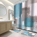 Lnond 4Pcs Bathroom Shower Curtain Sets with Rugs,Sky Blue and Grey White Abstract Painting Bathroom Sets with Shower Curtain and Rugs and Accessories - color: Sky Blue