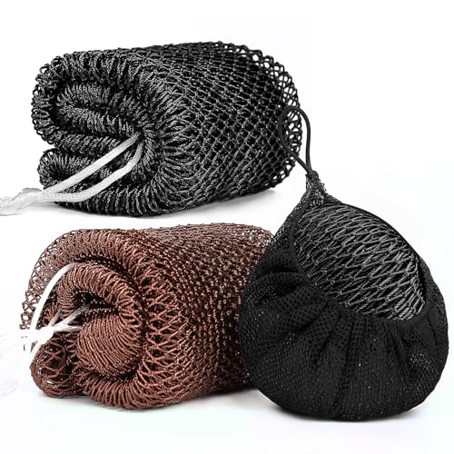 2 Pack African Net Sponge Exfoliating Body Scrubber Bath Sponge for Daily Use (Black+Dark Brown) - color: Black+dark Brown