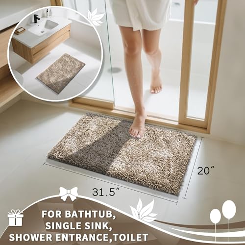 Yimobra Chenille Bathroom Rugs Non Slip, Extra Thick Soft Absorbent Bath Rug 31.5x20 Inch, Machine Washable Quick Dry Bath Mat for Bathroom Floor, Tub and Shower, Home Decor Accessories, Camel - color: Camel, size: 31.5" X 20"