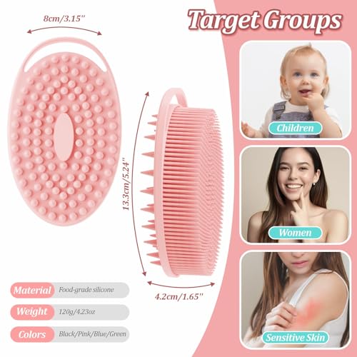 Soft Silicone Body Scrubber Set, 2PCS Dual-Side Silicone Loofah for Gentle Exfoliating and Scalp Massaging, Hygienic Shower Scrubber Shampoo Brush for Kids, Women, Sensitive Skin(Pinkx2) - color: Pink*2