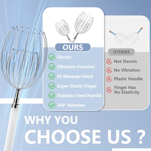 Winyoung Head Massager Scalp, Electric Scalp Massager with 20 Metal Fingers – Head Scratcher & Hair Massage Tool, Waterproof Head Massage for Stress Relief, Stocking Stuffers Gift for Women & Men - color: Silver