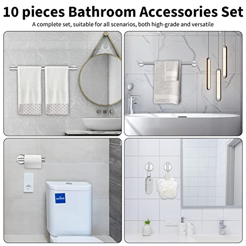 Newfun 10Pcs Brushed Nickel Bathroom Hardware Set - Includes 24&18inch Towel Bar, Robe Hook, Toilet Paper Holder, 2 Pack 5 Piece Bathroom Accessories Set Stainless Steel Wall Mounted - color: Brushed Nickel