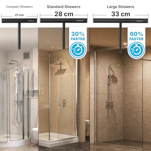 Minismus Shower Squeegee with Hook - Silicone Window Wiper - Shower Squeegee for Glass Doors - Glass Squeegee Bathroom Shower - Window Squeege (8.25 Inches, Black) - color: Black Hook
