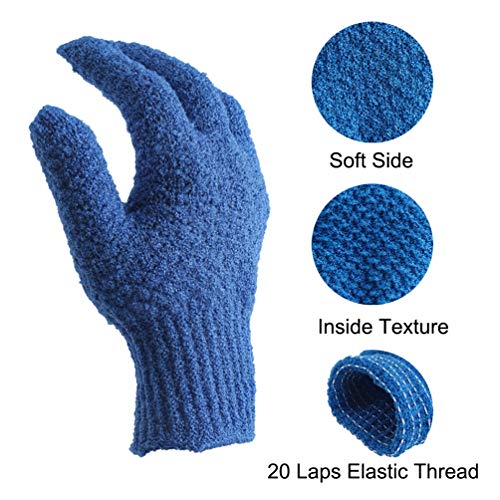 Bath Exfoliating Gloves Scrub - 4 pcs (2 Pair) Lengthened and Large Exfoliating Scrubbing Gloves for Shower, Spa, Massage - Scrub Exfoliating Mitts for Body, Face, Hand and Foot（Blue and Pink） - color: Blue and Pink