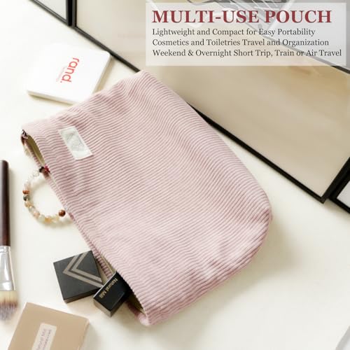 HAPPYHEIDI Large Corduroy Makeup Bag Compartment Cosmetic Toiletry Travel Accessory Pouch Purse Organizer, Soft Creamy Pink - color: LG Creamy Pink Corduroy with Compartment