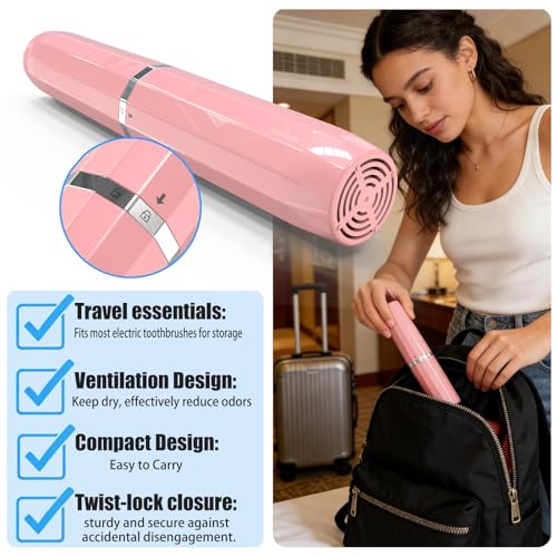 Long Ventilated Electric Toothbrush Travel Case, Portable Holder, Fits Most Standard Straight Electric Toothbrushes (Pink) - color: Pink