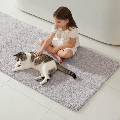 TYUU Light Grey Bathroom Runner Rugs, Ultra Soft Long Bath Mat Machine Washable Super Absorbent Quick Dry Bathroom Runner Rug 16 x 60 Non Slip, Light Grey 16" x 60" - color: Light Grey, size: 16" x 60"