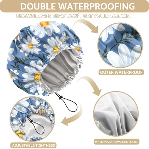 Shower Cap Adjustable Waterproof Double Layer Elastic Reusable Hair Bath Cap Cute Aesthetic for Women Girls-Chrysanthemum - color: R4-Chrysanthemum