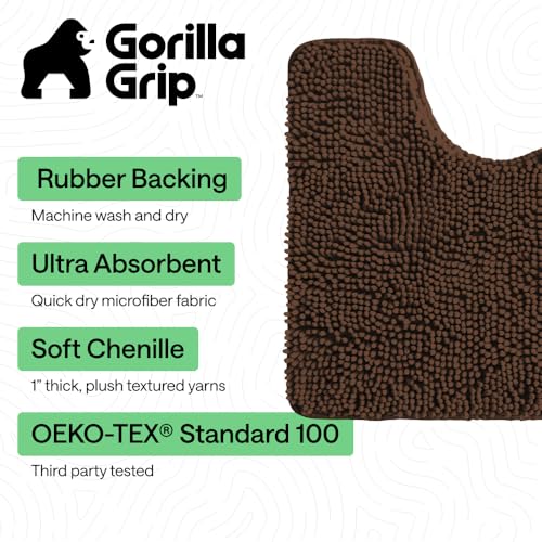 GORILLA GRIP Bathroom Rug Sets, Soft Chenille 2 Piece Area Rugs Set, Toilet Base Mat and 30x20 Carpet, Absorbent Microfiber Washable Mats Dry Quickly, Home Decor and Bath Room Accessories, Brown - color: Brown, style: 30"x20" + Oval 24"x19.5" - 2 Pack