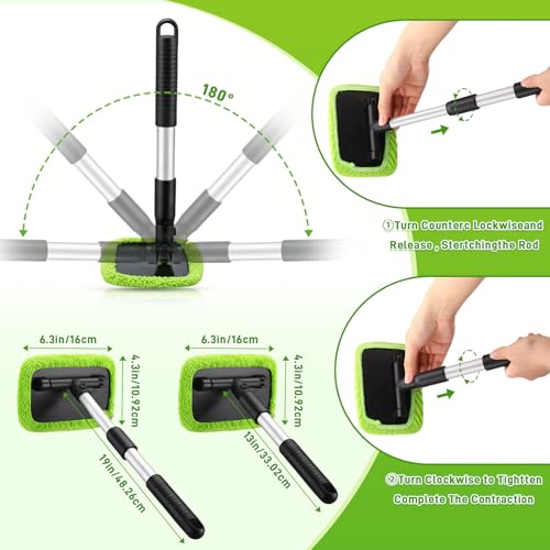 7 Pcs Windshield Car Squeegee and Collapsible Washing Bucket Combo Set 2 in 1 Squeegee Window Cleaner with Long Handle Car Interior Glass Cleaning Tool Reusable Pads Towel Spray Bottle