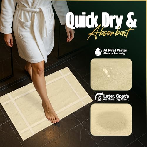 Pearl Linens Pack of 6 100% Cotton Bath Mat 20x30 inches, Soft & Absorbent Quick Dry Bathroom Mat Set, Not Bathroom Rugs, After Shower Mat, Bath Tub Mat, 687 GSM, Machine Washable, Beige - color: Beige, size: 20x30 - Set of 6