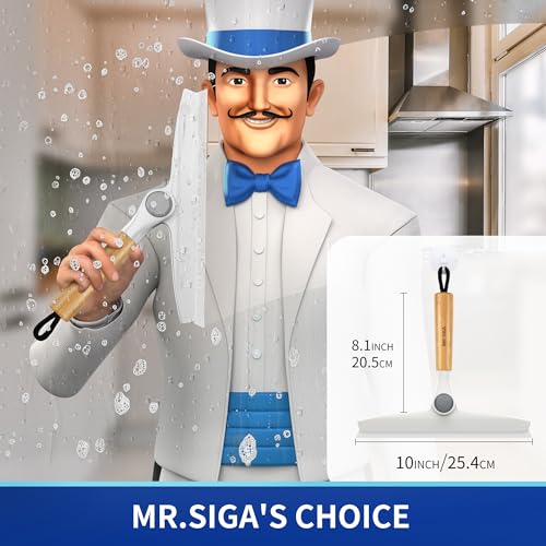 MR.SIGA All Purpose Silicone Squeegee for Shower Door, Mirror, Glass, Streak Free Shower Squeegee, Pivoting Bamboo Handle, Includes 1 Suction Hook, 10 inch Wide, 1 Pack - color: White