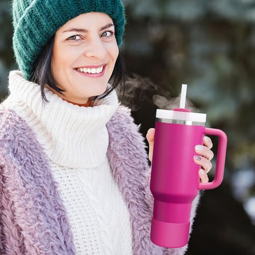 WUQID Silicone Boot Sleeve Compatible with Hydro Flask Travel Tumbler with Handle 32oz&40oz and 12-24oz Hydroflask Bottle & Stanley 20 30 40oz Tumbler, Fit 2.83-2.95in Bottom, Anti-Slip Bottle Cover - color: Fuchsia