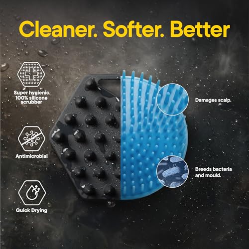 TOOLETRIES Silicone Scalp Scrubber, Shampoo Brush with Hook - Charcoal | Soft flexible bristles gently exfoliate dandruff and oil build-up for thick, thin, wet and dry hair.