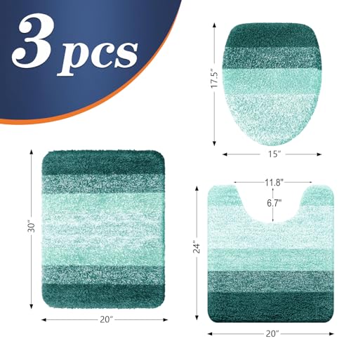 OLANLY Bathroom Rugs Sets 3 piece, Soft Microfiber Absorbent Bath Mat, U-Shaped Contour Toilet Mat and Toilet Lid Cover, Quick Dry, Machine Washable, Toilet Cover and Rug Set, Blackish Green - color: Blackish Green, size: 30" X 20" + U24" X 20" + 17.5" X