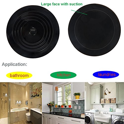 V-TOP Tub Stopper 2 Pack, 6 inches Large Silicone Drain Plug Hair Stopper Flat Suction Cover for Kitchen, Bathroom and Laundry - color: 6" Black