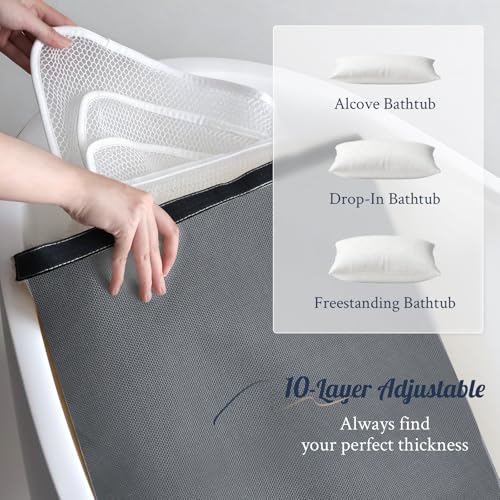 Luxury Bath Pillow for Bathtub, Soft & Comfortable, Head Neck Back Support, Adjustable Thickness Fits All Tub, Quick Drying with Air Mesh, Ideal Gift for Christmas Birthday Mother’s Day - color: Charcoal Gray