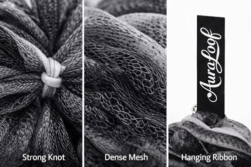 Charcoal Shower Loofah 60g - Extra Soft Bath Sponge with Hanging Ribbon, Durable Mesh Body Scrubber for Men & Women