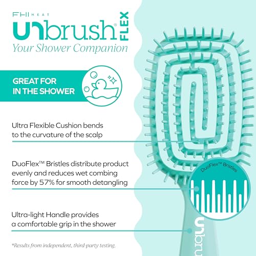 FHI Heat UNbrush Flex Detangling Brush — Ultra-Flexible, Pain-Free Hair Brush Detangler with DuoFlex Anti-Static Bristles for Removing Tangles, Massaging Scalp & Faster Styling - color: Teal
