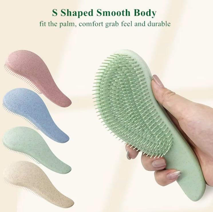 Wheat Straw Hair Brush and Comb Set - 100% Eco-Friendly - Wide Tooth Comb, Brush, and Scalp Massager Reduces Frizz & Promotes Healthy Hair Growth (3pc Combo) - color: Green