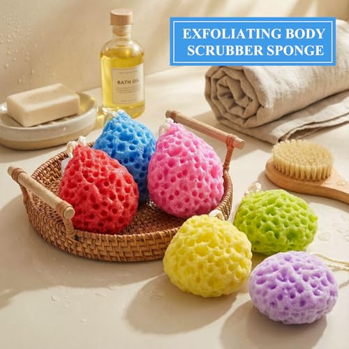 FoldTier 6 Pcs Bath Sponge Deep Cleansing Body Loofah Gentle and Deep Exfoliating Body Scrubber Bath Accessories Men Women Baby Sponge for Bathing Shower (Stylish Color) - color: Stylish Color
