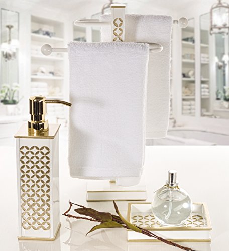 Creative Scents Diamond Lattice White & Gold 4 Piece Bathroom Accessories Set