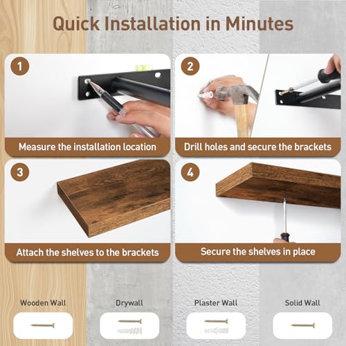 RALGEND Floating Shelves for Wall, 39.4" Long Wall Shelf Set of 3 with Invisible Bracket, 1.5" Thick Hanging Shelves Farmhouse Home Decor for Bathroom, Living Room, Bedroom Rustic Brown 10301BJP3BF - color: Rustic Brown, size: 39.4 Inches