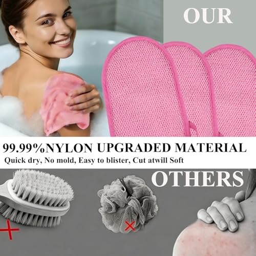 QCWN 2 Piece African Net Sponge and Exfoliating Glove Set Nylon Bath Body Scrubber Washcloth for Daily Shower Back Cleaning - style: 2Pac Pink