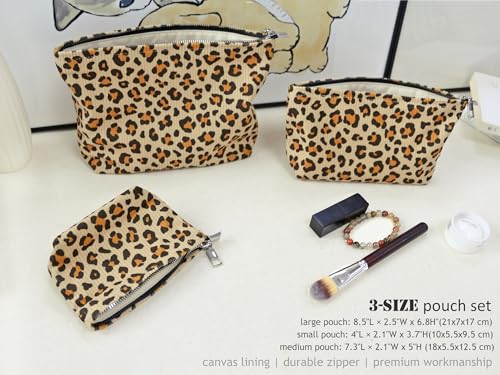 HAPPYHEIDI Leopard Corduroy Makeup Bag Cosmetic Toiletry Travel Pouch Car Organizer, 3-Size, Vintage Brown Coquette Cheetah - color: GZTH Leopard Corduroy 1 Bag