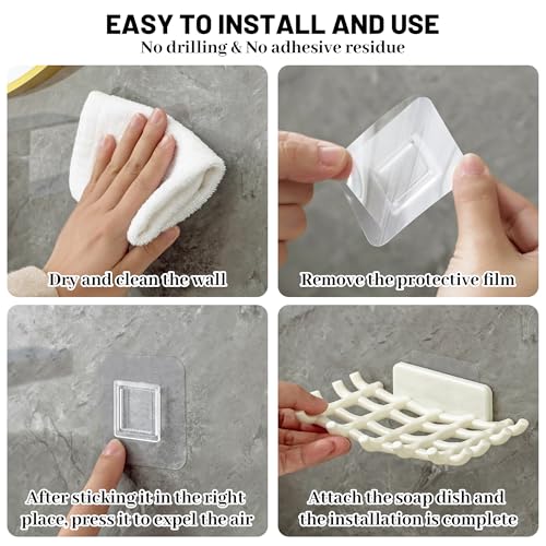 Shower Soap Holder for Wall, Adhesive Bar Soap Dish with Self Draining Grid, Side Hooks and No Drilling Mount, White, 2 Pack - color: White