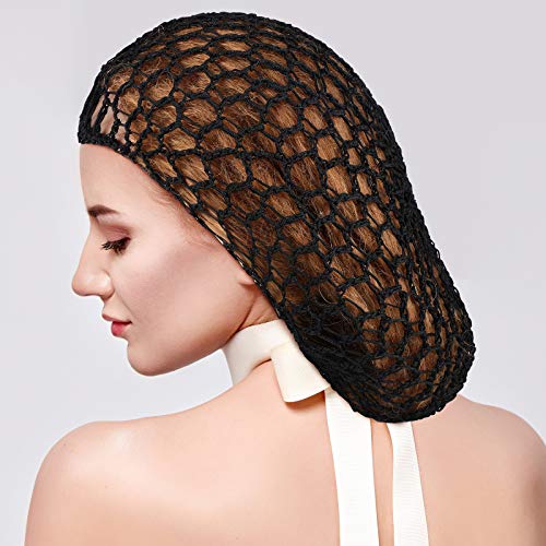 Geyoga 6 Pieces Hair Net Snoods for Women Sleeping Mesh Soft Rayon Knit Crochet Hairnet Long Short Curls Hair Cover Accessory (Black) - color: Black