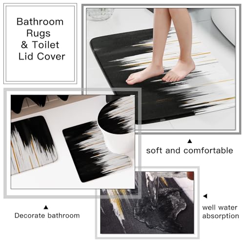 32PCS Bathroom Sets with Shower Curtain and Rugs-Purple Bathroom Accessories,Non Slip Bathroom Rugs Set with Toilet Lid Cover, Waterproof Shower Curtain, 3PC Soap Dispenser with Trash Can - size: Bath Set+Oil Paint Shower Curtain+Bath Rugs, style: Black