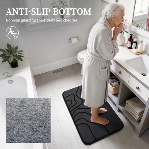 YIHOUSE Memory Foam Bathroom Rugs Sets 5 Piece - Extra Thick Ultra Soft Absorbent Bath Mat Set, Non-Slip Machine Washable Bath Rugs for Bathroom, Tub & Shower, Home Decor Accessories, Black - color: Black, size: 1'5" x 3'10" (5 pieces)