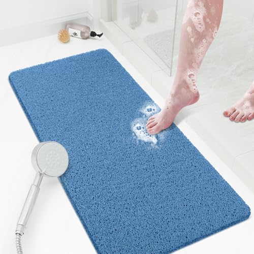 Shower Mat Bathtub Mat Non-Slip,36x16 inch, Soft Tub Mat with Drain,PVC Loofah Bath Mat (Phthalate Free) for Tub and Bathroom,Lake Blue - color: Lake Blue, size: 36" x 16" (Rectangular)