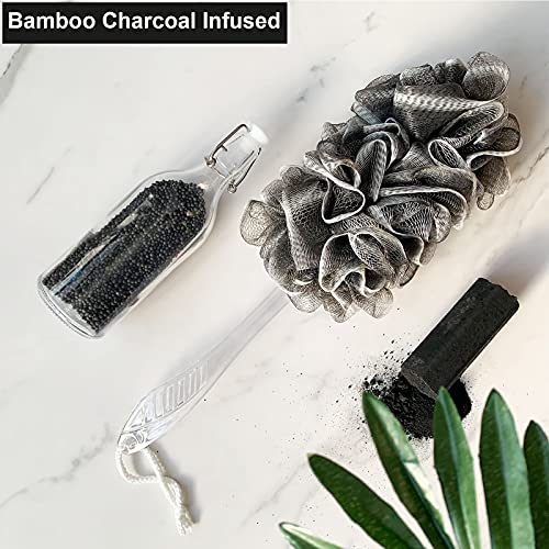 PPHAO - Black Loofah - Charcoal Loofah on a Stick - Back Bath Brush Long Handle - Back Loofah for Shower for Men and Women - Loofah Sponge - 1Pack - style: Black