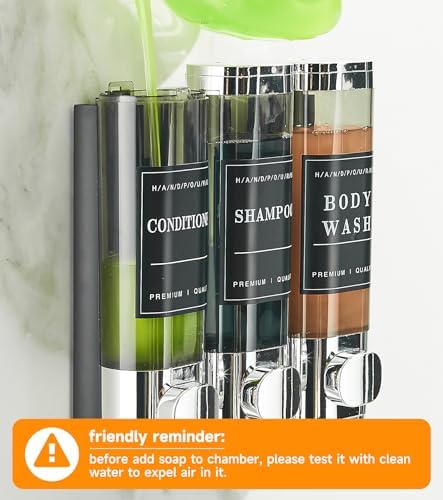 Shower Soap Dispenser Wall Mounted No Drill Shampoo Dispenser for Shower Wall Shampoo and Conditioner Dispenser Bathroom Hotel 3 * 300ml Chrome 1 - color: Chrome