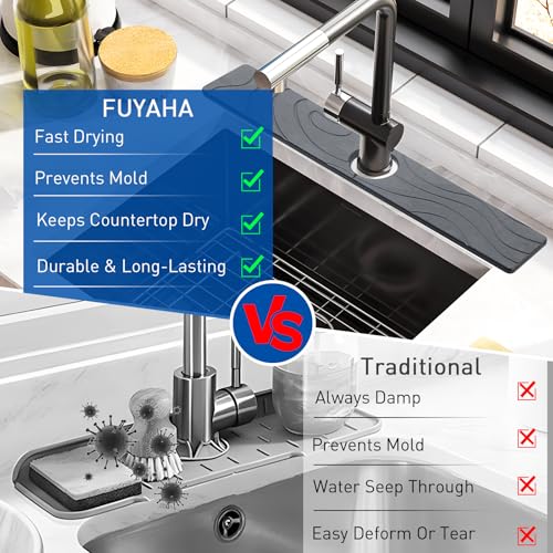 Faucet Mat for Kitchen Sink - Diatomite Quick Dry Sink Splash Guard, Super Absorbent, Kitchen Stone Sink Tray, Faucet Splash Guard for Bathroom Counter (23.62 * 3.93") - size: 23.62 * 3.93"