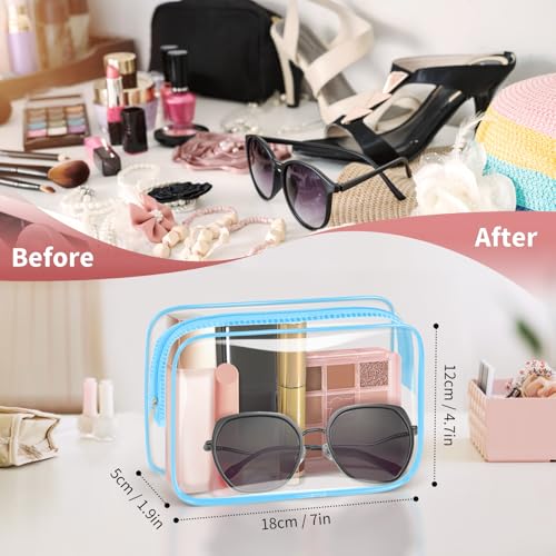 TISRATOK 12 PCS Clear Makeup Bag for Women with Zipper, TSA Approved Toiletry Pouch, Cosmetic Bag Bulk for Travel Organizer Essentials - Blue,Medium - color: Blue, size: medium