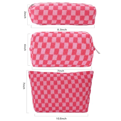 LYDZTION Makeup Bag Cosmetic Bag for Women,1Pcs Large Capacity Makeup Bags and 1Pcs Pencil Case Makeup Brushes Storage Bag Travel Toiletry Bag Organizer - color: 3pcs rose red