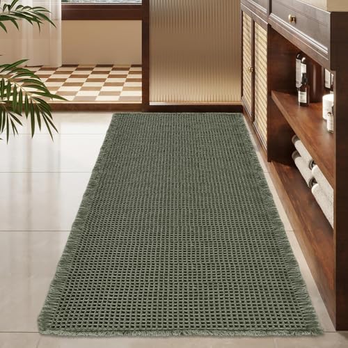 ZALL Waffle Bath Mat,Super Absorbent Non Slip Bathroom Rug,Dark Green 24x48inch,Machine Washable Ultra Soft Floor Mats - color: Dark Green, size: 24 x 48 inches(Rectangular)