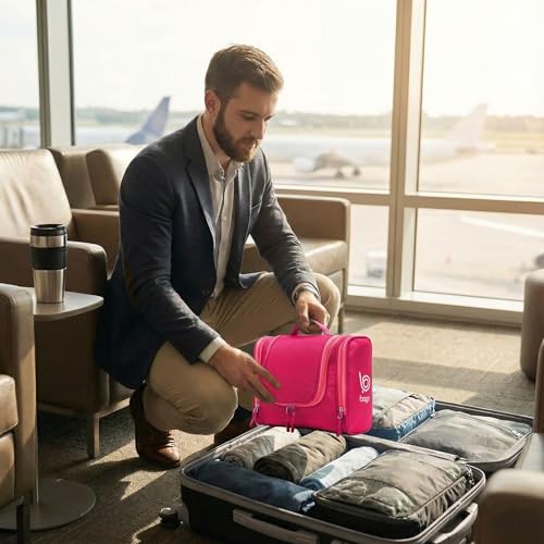 Bago Travel Toiletry Bag for Women and Men - Large Waterproof Hanging Large Toiletry Bag for Bathroom and Travelling Bag for Toiletries Organizer - Travel Makeup Bag (Pink) - color: Pink, size: Large